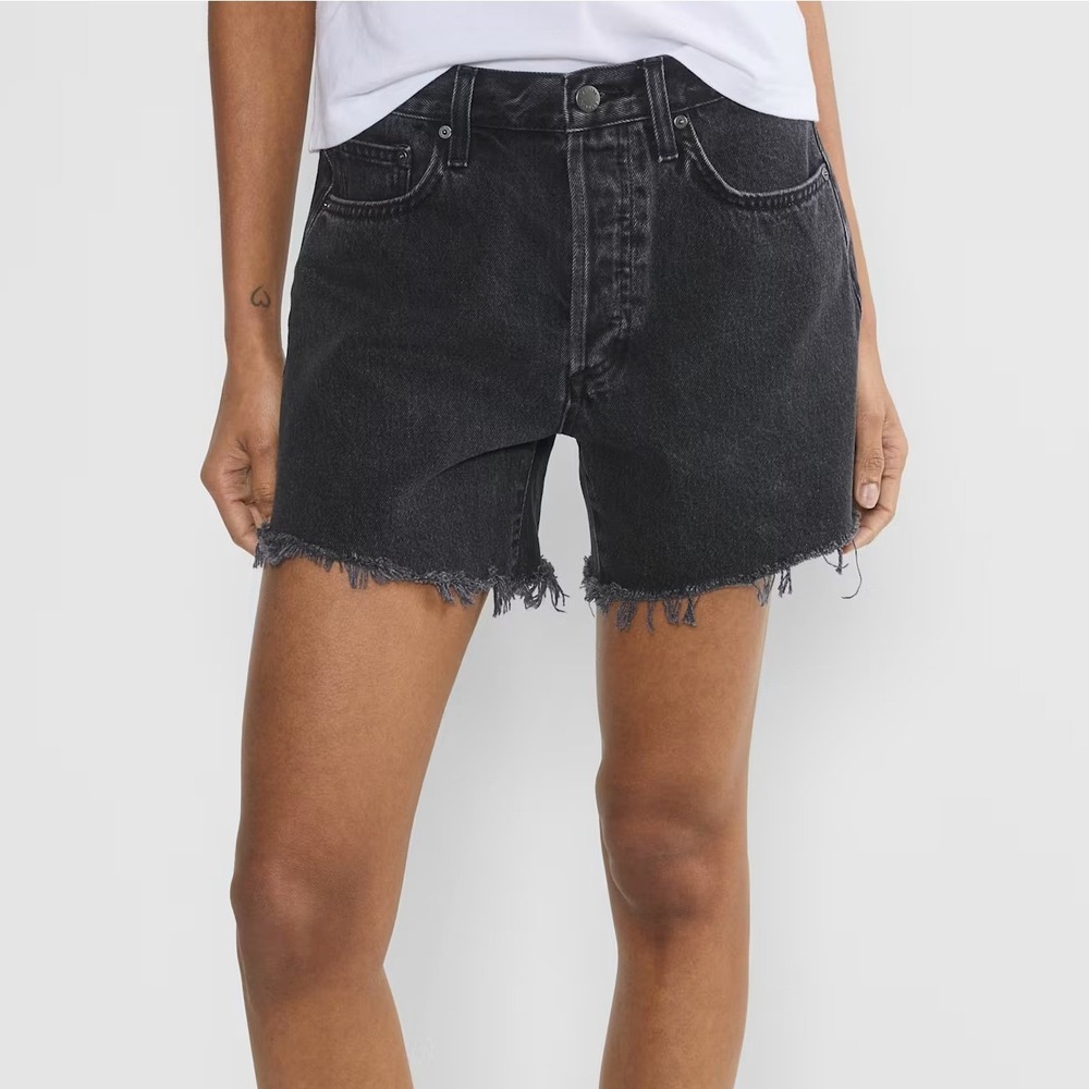 Denim Forum Black The Ex Boyfriend Midi Denim Shorts Cut Off High Rise Size 25